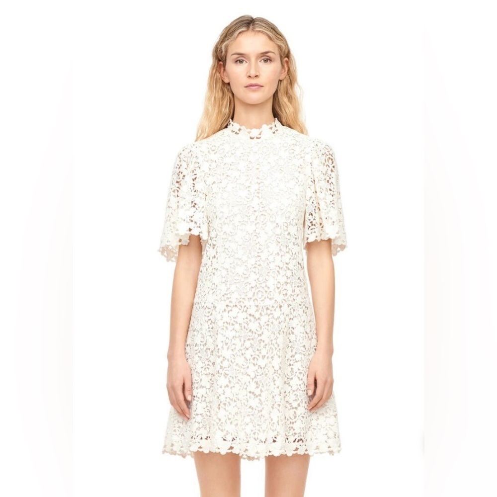 Rebecca Taylor Women’s Delicate Lace Dress Short Sleeve Fit & Flare Creme Size 2